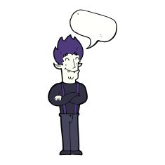 cartoon happy vampire man with speech bubble N25