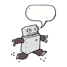 cartoon running robot with speech bubble N9