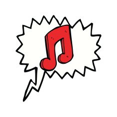 cartoon musical note with speech bubble