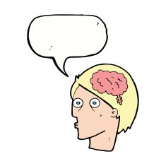cartoon head with brain symbol speech bubble N32