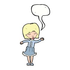 cartoon waving woman with speech bubble N121