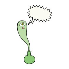 cartoon halloween ghost in bottle with speech bubble N16