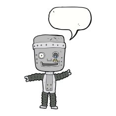 cartoon funny robot with speech bubble N64