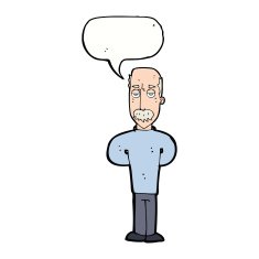 cartoon annoyed balding man with speech bubble N9