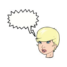 cartoon pretty female face with speech bubble N81