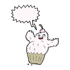 cartoon cupcake monster with speech bubble N9