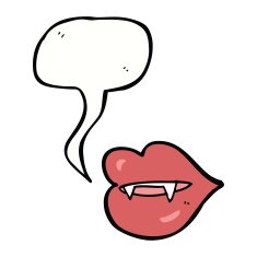 cartoon vampire fangs with speech bubble N8