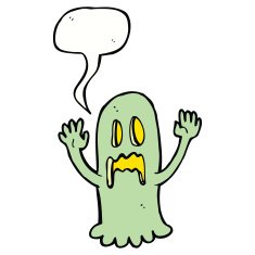 cartoon spooky ghost with speech bubble N41