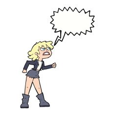 cartoon angry biker girl with speech bubble N9