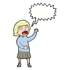cartoon stressed out woman with speech bubble N17