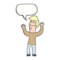 cartoon nervous man with speech bubble N113