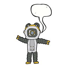 cartoon deep sea diver with speech bubble N25