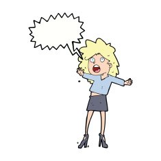 cartoon woman having trouble walking in heels with speech bubble N8