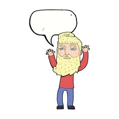 cartoon bearded man waving arms with speech bubble N9