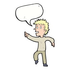 cartoon happy man pointing with speech bubble N50