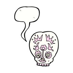 cartoon sugar skull with speech bubble