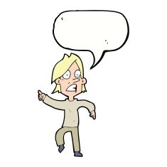 cartoon worried man pointing with speech bubble N25