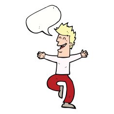 cartoon laughing man with speech bubble N16