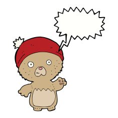 cartoon cute teddy bear in hat with speech bubble N9