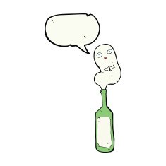 cartoon ghost in bottle with speech bubble N10
