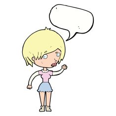 cartoon waving woman with speech bubble N122