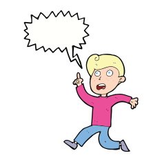 cartoon boy panicking with speech bubble N25