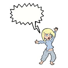 cartoon frightened woman with speech bubble N25