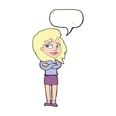 cartoon woman with crossed arms speech bubble N42