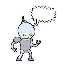 cartoon alien robot with speech bubble N13