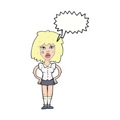 cartoon woman been in fight with speech bubble N9