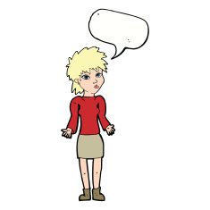 cartoon woman shrugging shoulders with speech bubble N411