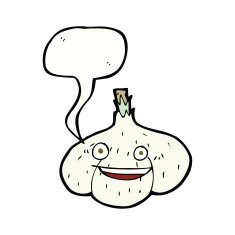 cartoon garlic with speech bubble