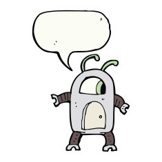 cartoon alien robot with speech bubble N14