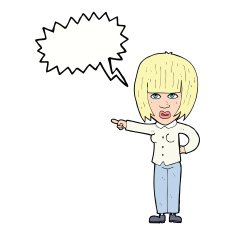 cartoon pointing annoyed woman with speech bubble N9
