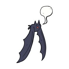 cartoon flying bat with speech bubble N5