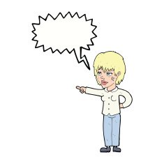 cartoon woman pointing with speech bubble N177