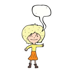 cartoon happy girl giving thumbs up symbol with speech bubble N8