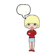 cartoon woman with folded arms speech bubble N25