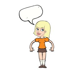 cartoon woman shrugging shoulders with speech bubble N412