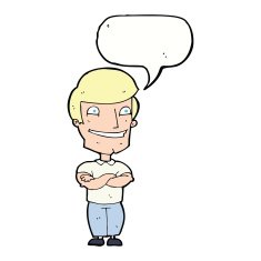 cartoon grinning man with speech bubble N71