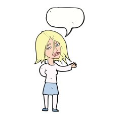 cartoon unhappy woman with speech bubble N8