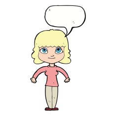 cartoon woman shrugging shoulders with speech bubble N413