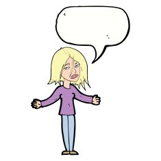 cartoon woman shrugging shoulders with speech bubble N414