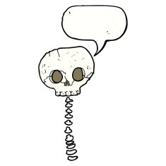 cartoon spooky skull and spine with speech bubble N9