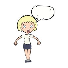 cartoon confused woman shrugging shoulders with speech bubble N9