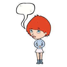 cartoon nervous woman with speech bubble N25