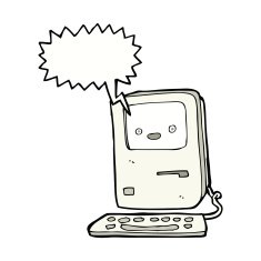cartoon old computer with speech bubble N17