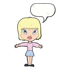 cartoon woman with outstretched arms speech bubble N8