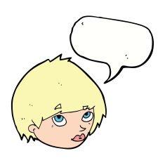cartoon female face looking up with speech bubble N5