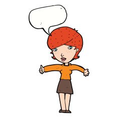 cartoon woman giving thumbs up symbol with speech bubble N57